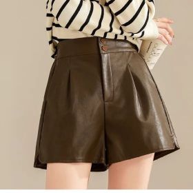 New Autumnwinter High-waiste Figure-flattering A-line Wide-leg Pants For Outerwear (Option: Brown-M)