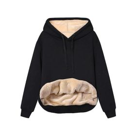Warm Berber Fleece Pocket Hooded Sweatshirt Coat (Option: Black-L)