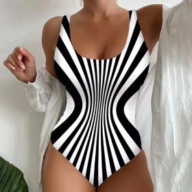Sexy Sling One-piece Striped Printed Swimsuit (Option: White-5XL)