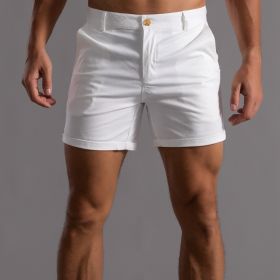 Men's Shorts With Pockets Fashion Summer Button Beach Pants (Option: White 311 Solid Color Shorts-4XL)