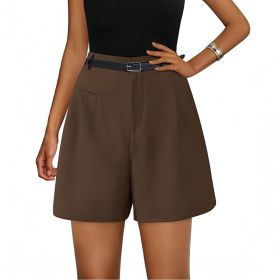Elastic High Waist Wide Leg Casual Shorts (Option: Brown-2XL)
