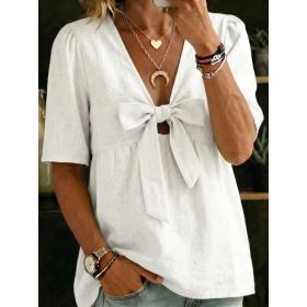 Women's Casual And Versatile V-Neck Top Shirt (Option: White-L)