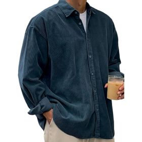 Casual Loose Men's Autumn And Winter Thick Shirt Jacket (Option: Navy Blue-L)