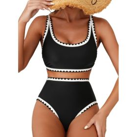 Fashion Paisley Pattern Floral Edge Sexy Bikini Swimsuit (Option: Black-XXL)