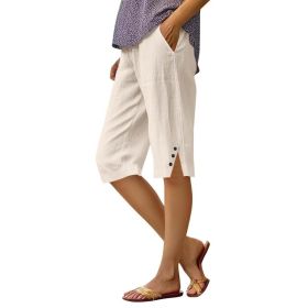Casual Loose-fit Cotton-linen Drawstring Shorts With Pockets (Option: Apricot-5XL)