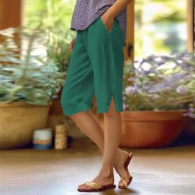 Casual Loose-fit Cotton-linen Drawstring Shorts With Pockets (Option: Green-L)