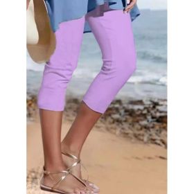 Summer Women's Plain Casual Leggings (Option: Purple-L)