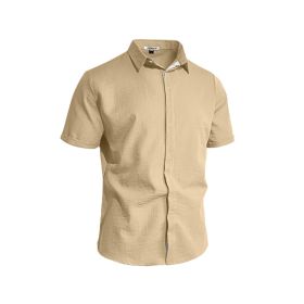 Mens Solid-color Short-sleeve Lapel Shirt (Option: Heather Gray Light Khaki-L)