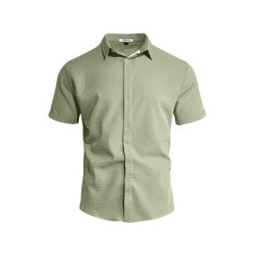 Mens Solid-color Short-sleeve Lapel Shirt (Option: Heather Gray Light Green-L)