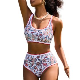 Fashion Paisley Pattern Floral Edge Sexy Bikini Swimsuit (Option: Red-L)