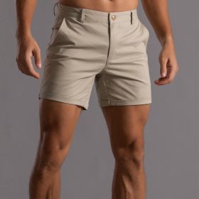 Men's Shorts With Pockets Fashion Summer Button Beach Pants (Option: Khaki 311 Solid Color Shorts-M)