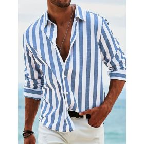 Striped Print Shirt Casual Loose Long-sleeved Shirt Men's Clothing (Option: HDCS05 Blue-XXL)