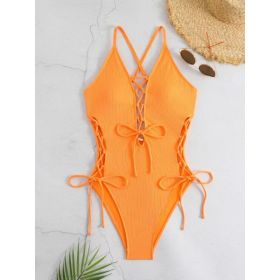 European And American Sexy Backless Siamese Bikini Swimsuit (Option: Orange-L)
