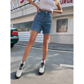 High Waist Loose Casual Women's Denim Shorts (Option: Dark Blue-XL)
