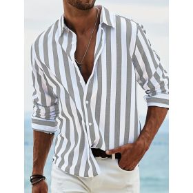 Striped Print Shirt Casual Loose Long-sleeved Shirt Men's Clothing (Option: HDCS05 Light Gray-L)
