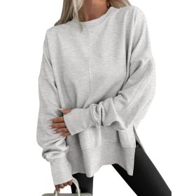 Fashion Casual Round Neck Pullover Loose Sports Long-sleeved Sweater (Option: Gray-2XL)