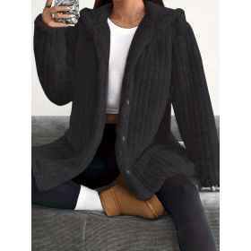 Hooded Loose Plush Coat Women's Regular Sleeve (Option: Black-L)