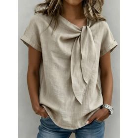 Women's Summer Short Sleeve Casual T-Shirt - Cotton Blend Lightweight Everyday Top For Daily Wear (Option: Khaki-L)