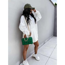 Women's Hooded Sweatshirt With Pockets Fashion Casual Split Mid-length Sweater Drawstring Tops (Option: White-3XL)