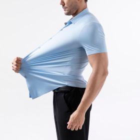 Four-side High Elastic Shirt Men's Short Sleeve Non-ironing Anti-wrinkle (Option: Light Blue-XXL)