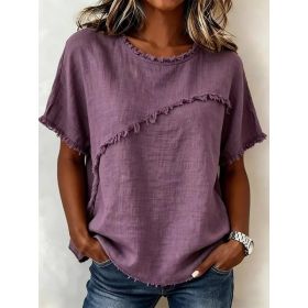 Women's Round-Neck Casual Loose Short-Sleeve Top (Option: Purple-L)