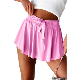 Minimal Versatile High Waist Pleating Lace-up Casual Shorts (Option: Pink-L)