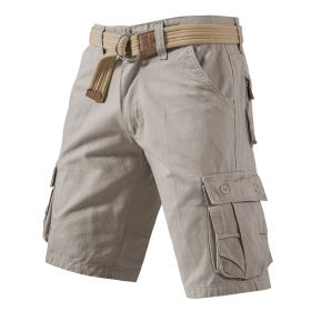 Five-point Shorts Men's Thin Summer Capris Loose Casual Pants Tooling Cotton Sports Pants (Option: 002Beige-31)