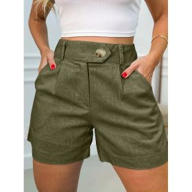Women's Fashion Casual High Waist Pure Color Suit Shorts (Option: Army Green-2XL)