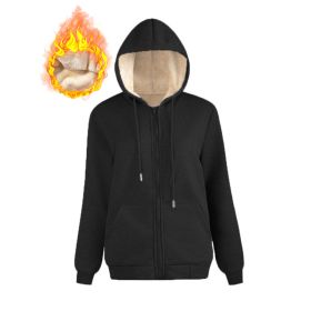 Warm Berber Fleece Pocket Hooded Sweatshirt Coat (Option: Black Thread Zipper-L)