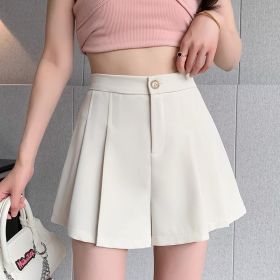 Plus-size High-waisted Figure-flattering Pleated Womens Shorts (Option: Apricot-M)