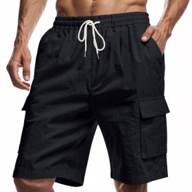 Loose Sports And Leisure Solid Color Linen Drawstring Shorts (Option: XXL-Black)