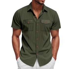 Loose Heavy Lapel Corduroy Workwear Short Sleeve Shirt (Option: Army Green-L)