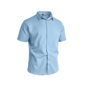 Mens Solid-color Short-sleeve Lapel Shirt (Option: Heather Gray Light Blue-L)