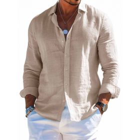 Men's Long Sleeve Shirt Casual Loose Lapel Button Top Solid Color Plus Size Blouse Clothing (Option: SF9066-6XL)